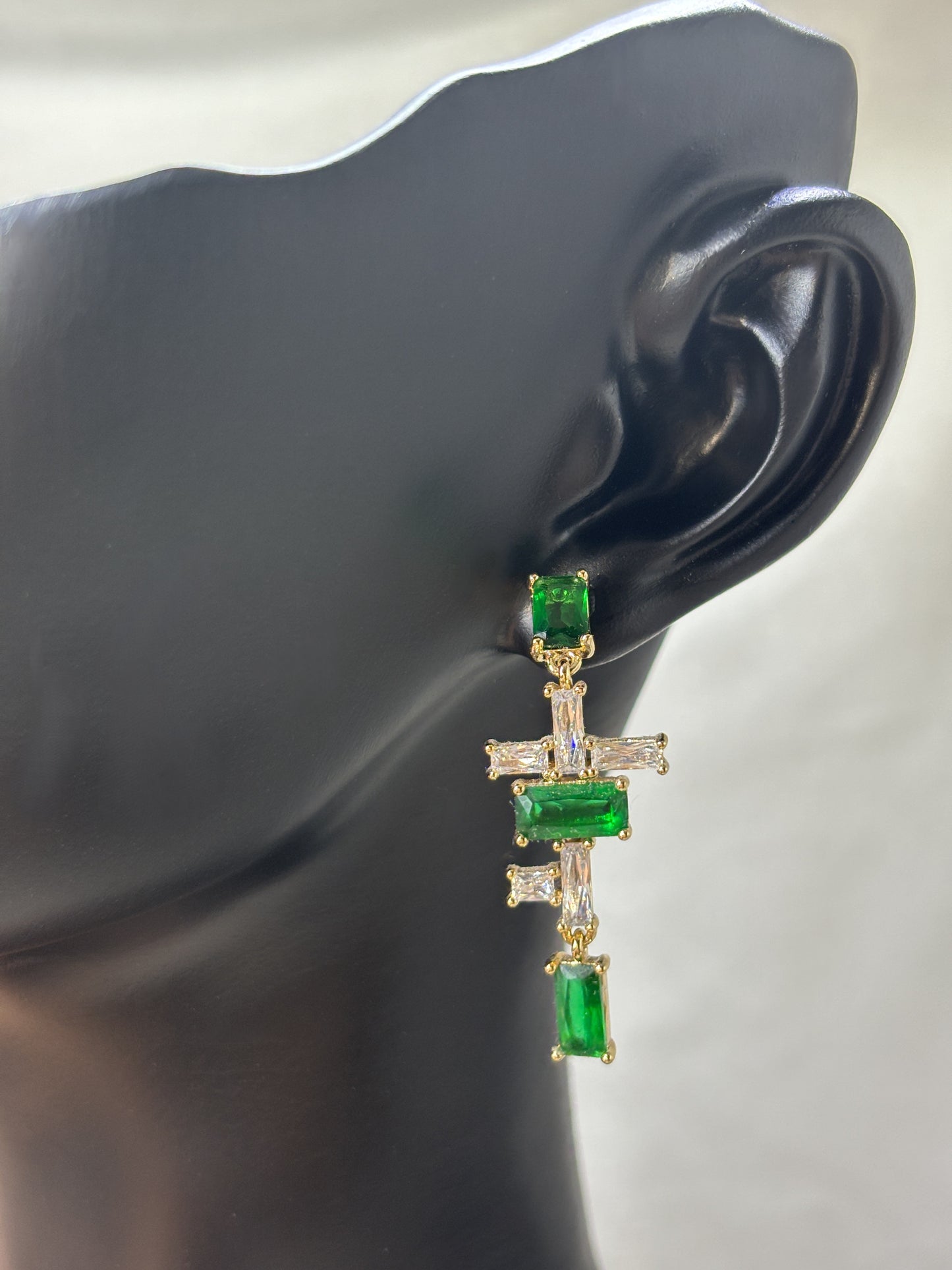 Green Crystal Cross Drop Earrings