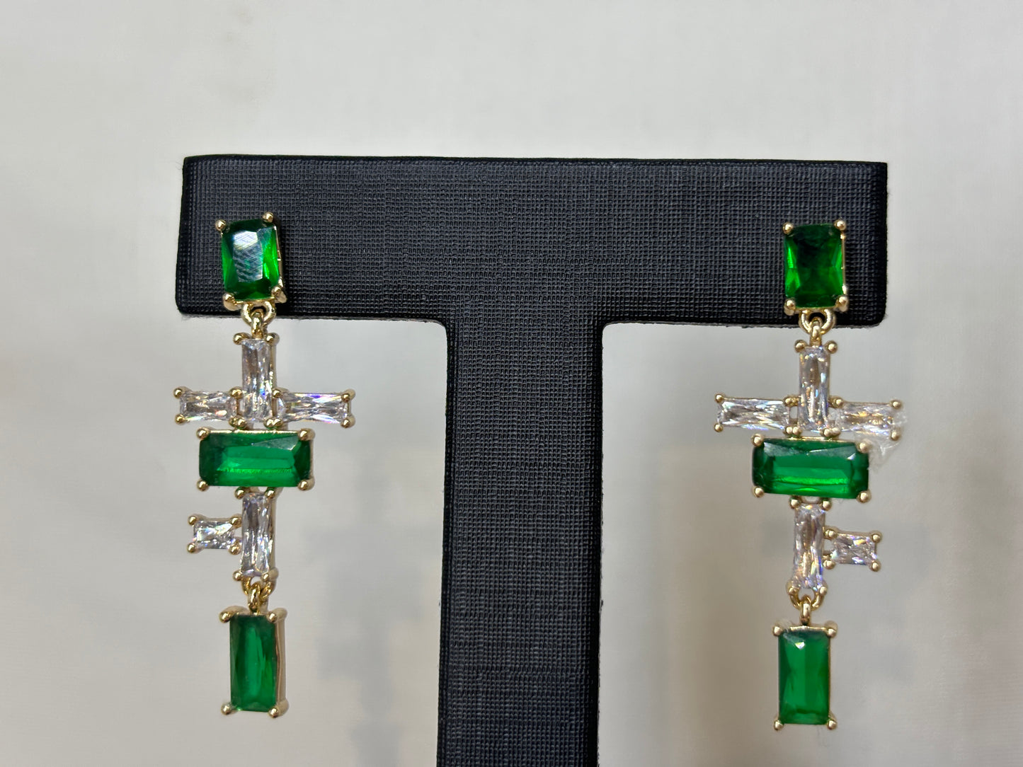 Green Crystal Cross Drop Earrings