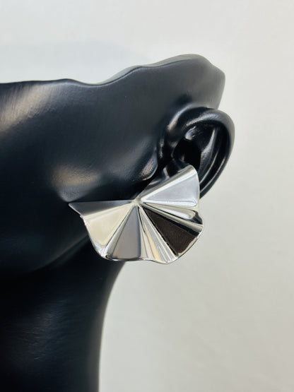 Silver - Tone Fan - Shaped Stud Earrings