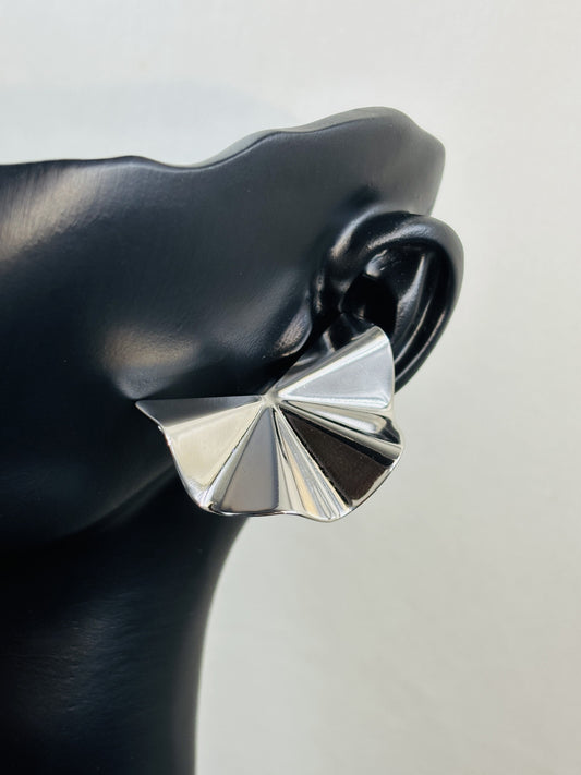 Silver - Tone Fan - Shaped Stud Earrings