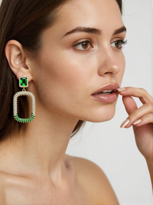 Emerald - Sparkle Geometric Drop Earrings