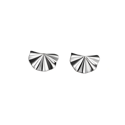 Silver - Tone Fan - Shaped Stud Earrings