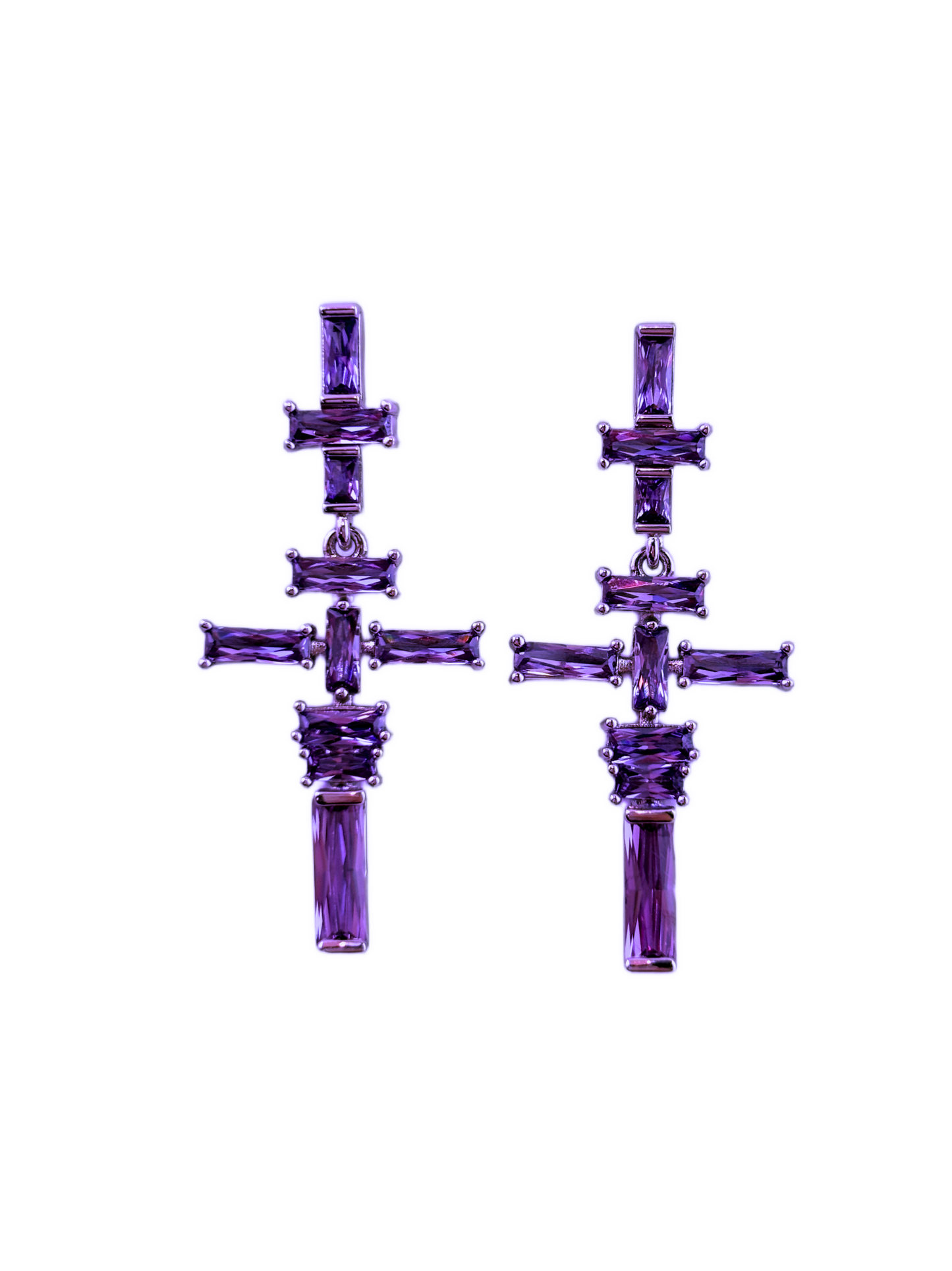 Purple Crystal Cross Drop Earrings