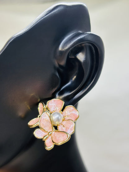 Colorful enamel flower butterfly earrings