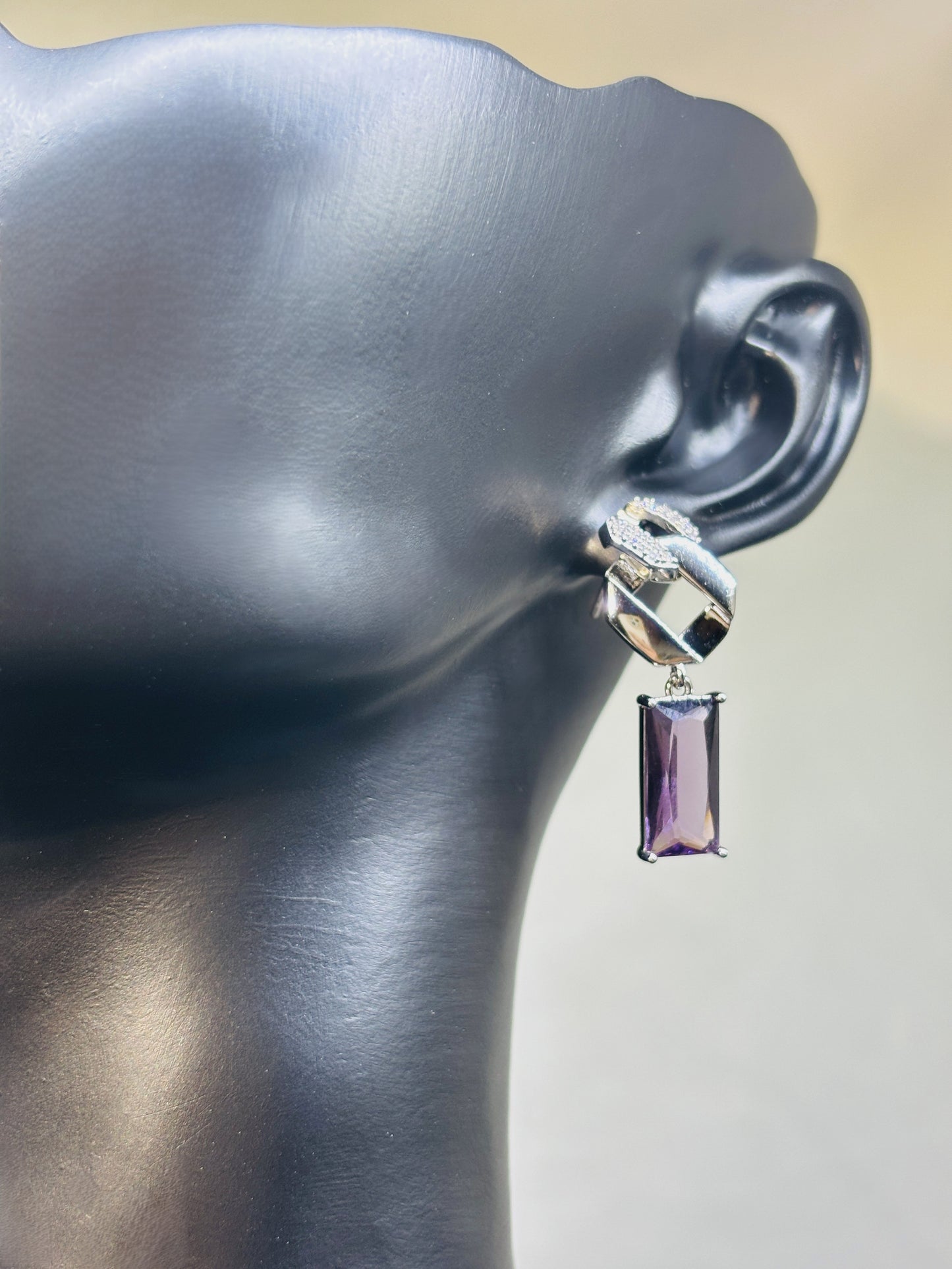 Good Luck Purple Square Zirconia Earrings