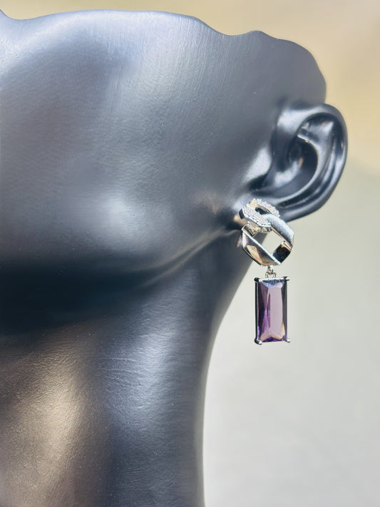 Good Luck Purple Square Zirconia Earrings