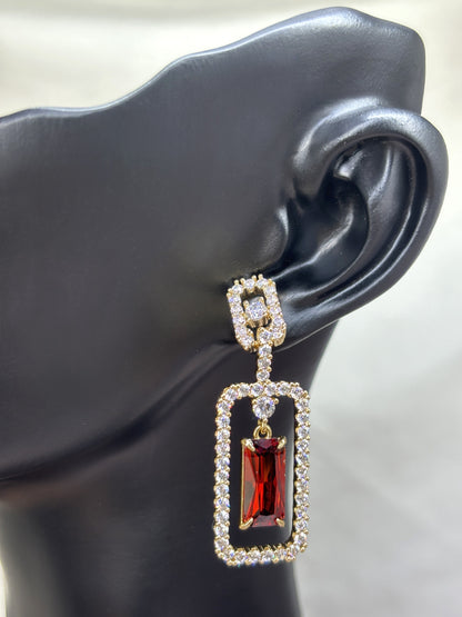 Gold - Tone Red Crystal Drop Earrings