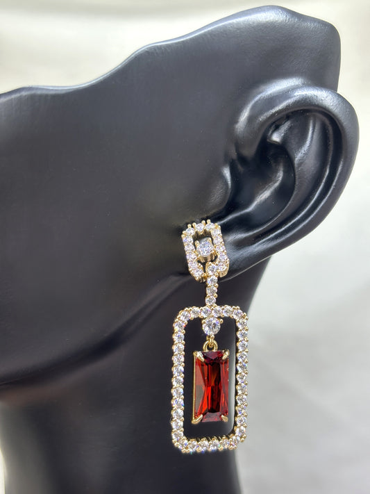 Gold - Tone Red Crystal Drop Earrings