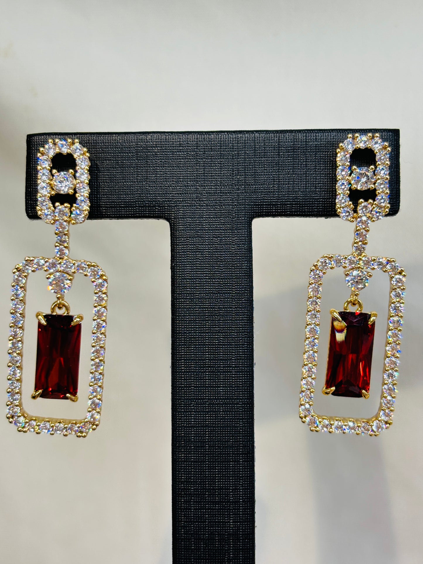 Gold - Tone Red Crystal Drop Earrings