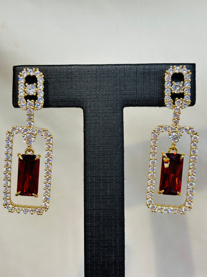 Gold - Tone Red Crystal Drop Earrings