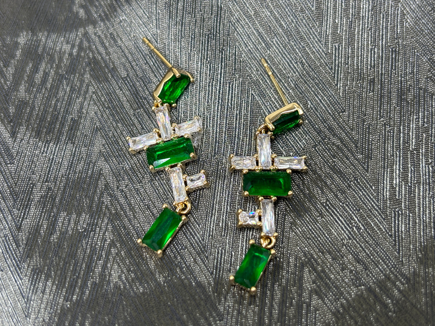 Green Crystal Cross Drop Earrings