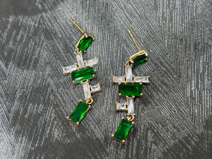 Green Crystal Cross Drop Earrings