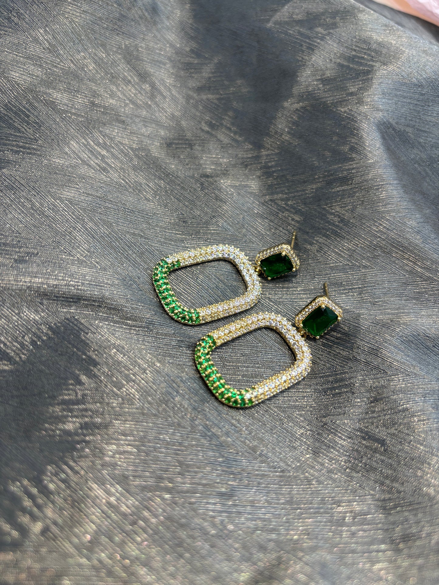 Emerald - Sparkle Geometric Drop Earrings
