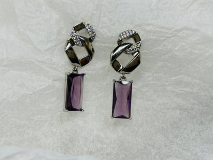 Good Luck Purple Square Zirconia Earrings