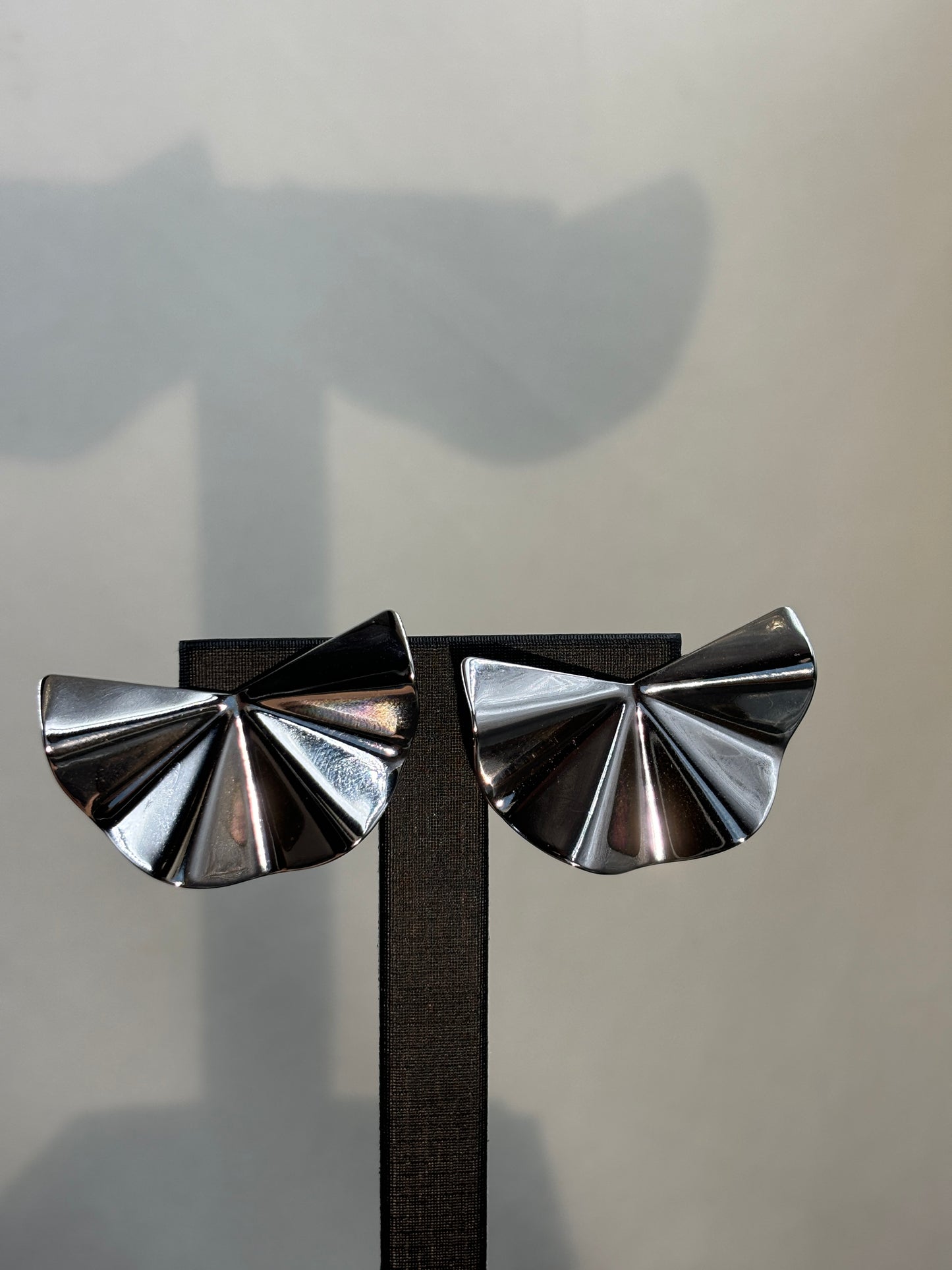 Silver - Tone Fan - Shaped Stud Earrings