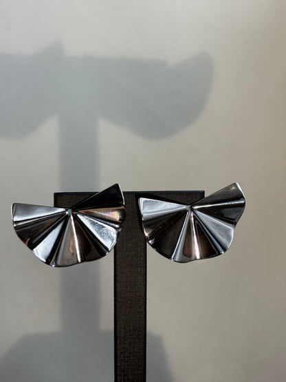 Silver - Tone Fan - Shaped Stud Earrings