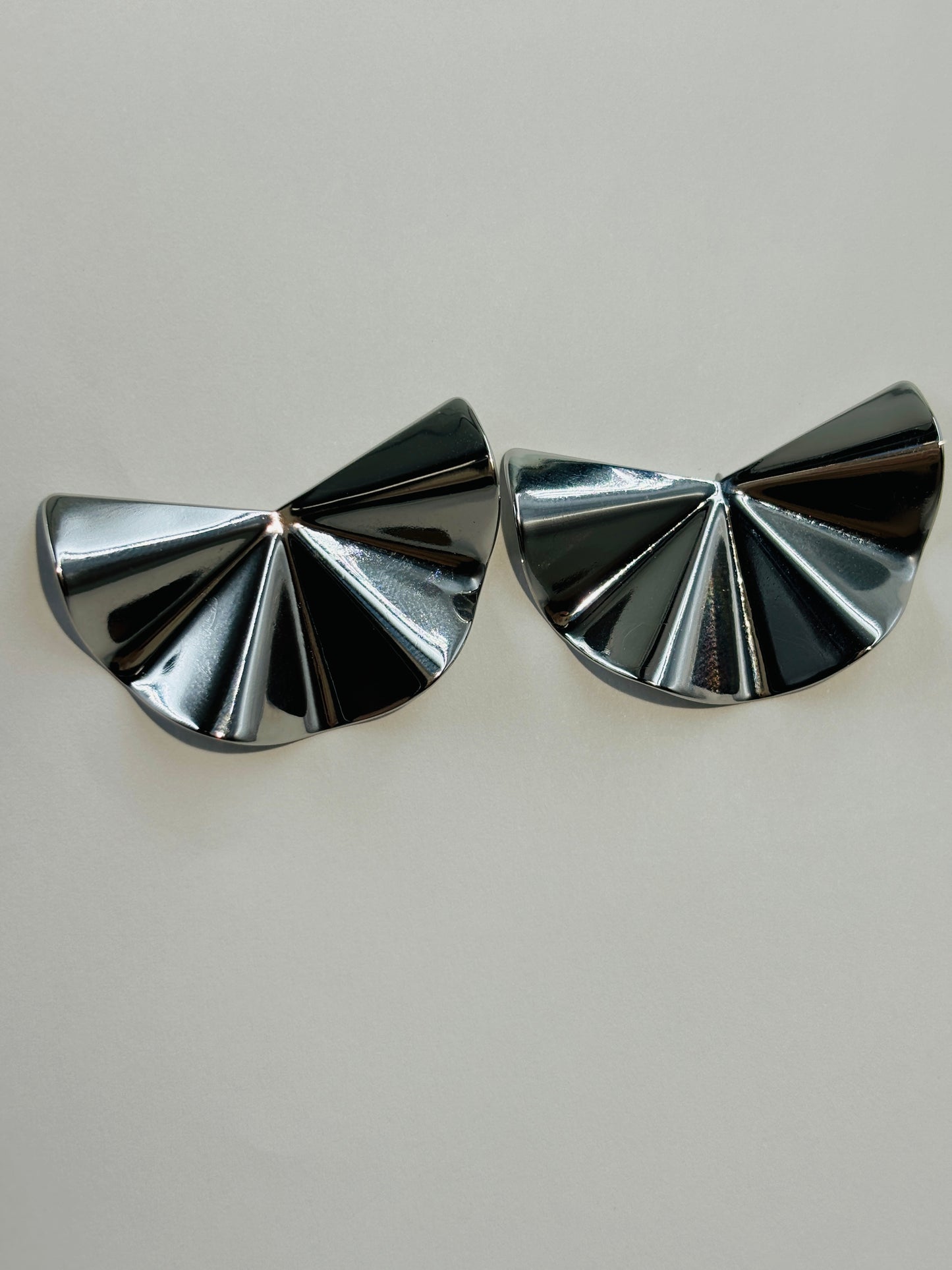 Silver - Tone Fan - Shaped Stud Earrings