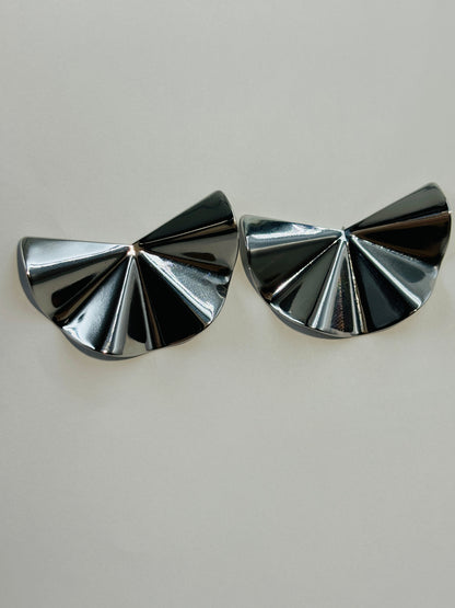 Silver - Tone Fan - Shaped Stud Earrings