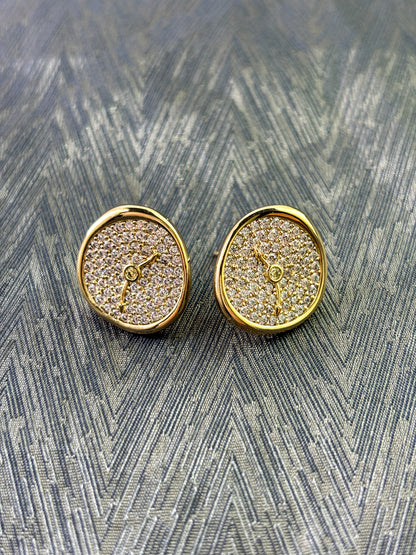 Gold - Tone Crystal Clock - Style Stud Earrings