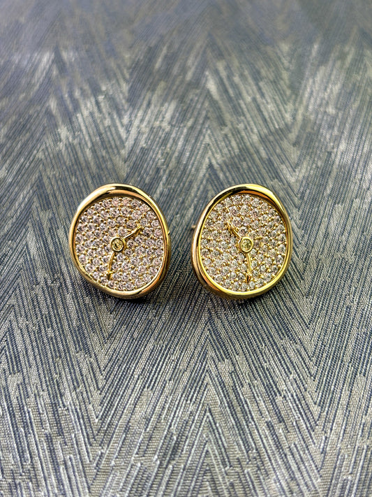 Gold - Tone Crystal Clock - Style Stud Earrings