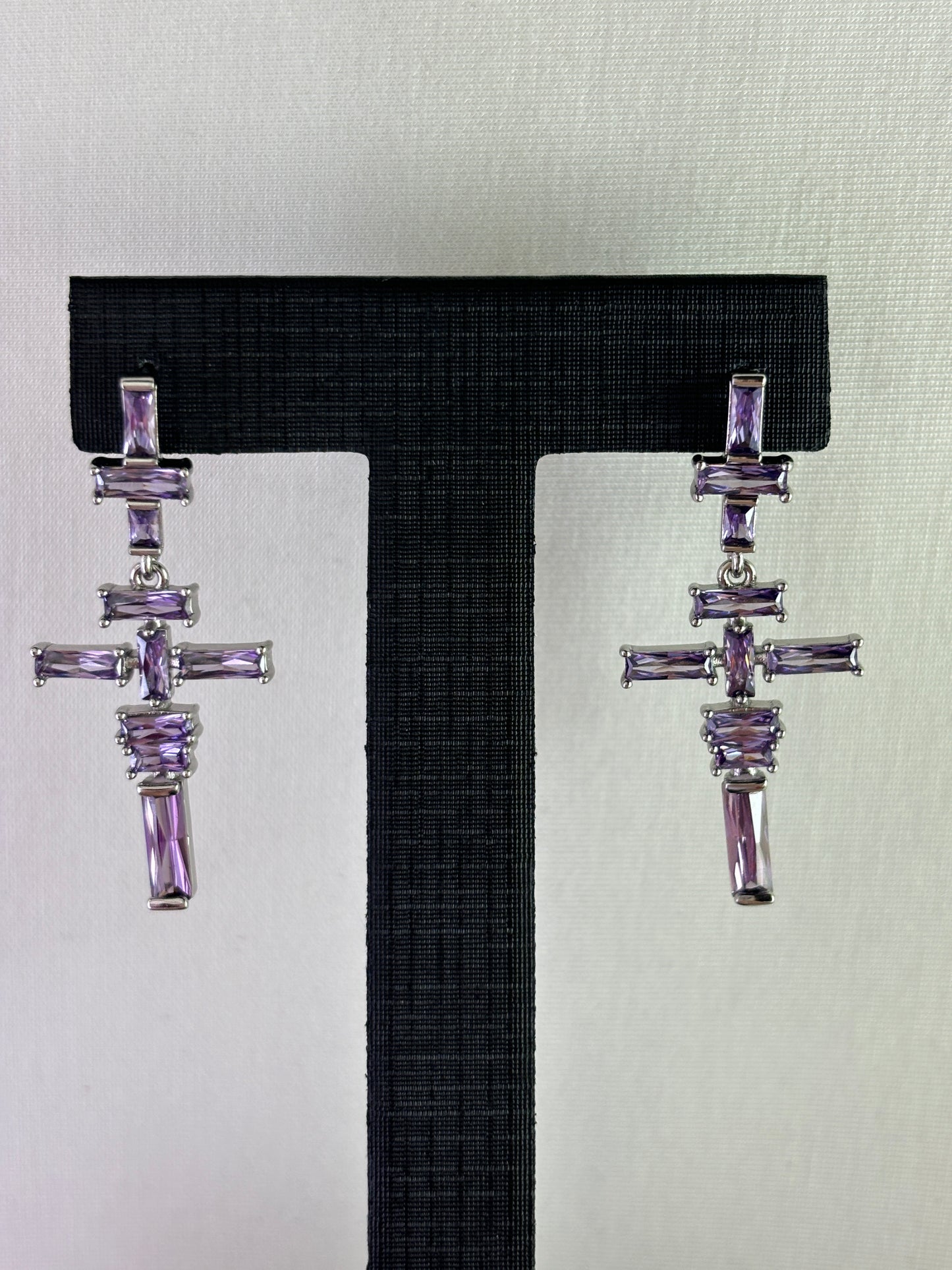 Purple Crystal Cross Drop Earrings