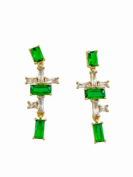 Green Crystal Cross Drop Earrings