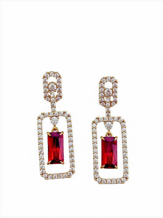 Gold - Tone Red Crystal Drop Earrings