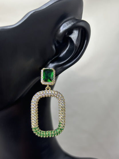 Emerald - Sparkle Geometric Drop Earrings