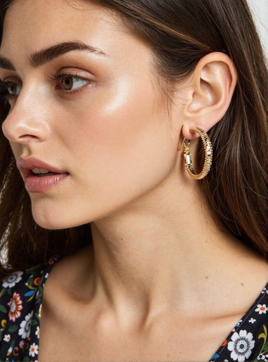 Gold - Tone Textured Hoop Earrings