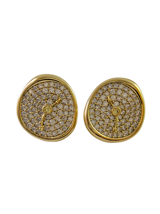 Gold - Tone Crystal Clock - Style Stud Earrings