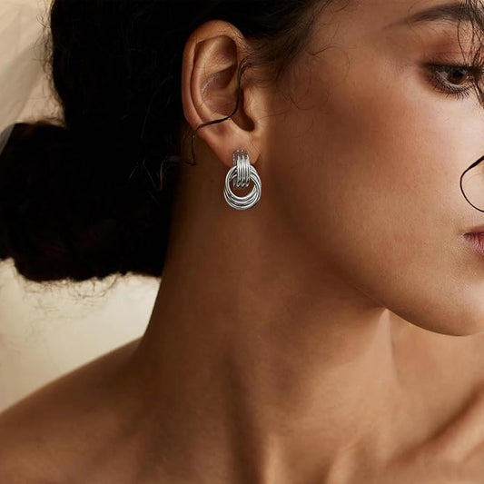 14K Gold-Plated Zirconia Paperclip Square Link Drop Earrings