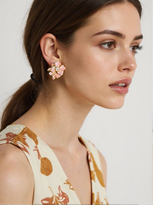 Colorful enamel flower butterfly earrings